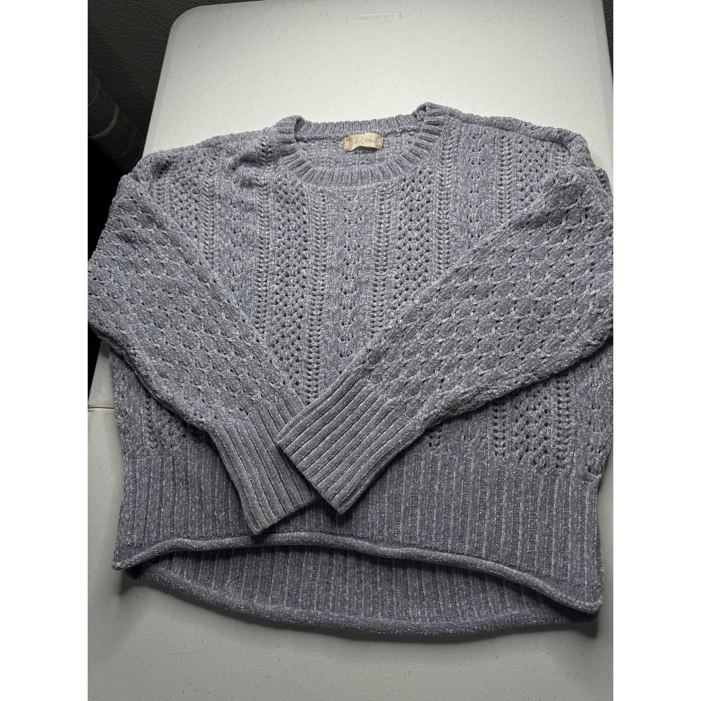 Altard State Womens Medium Chenille Knit Sweater Blue Pointelle High‎ Low Hem